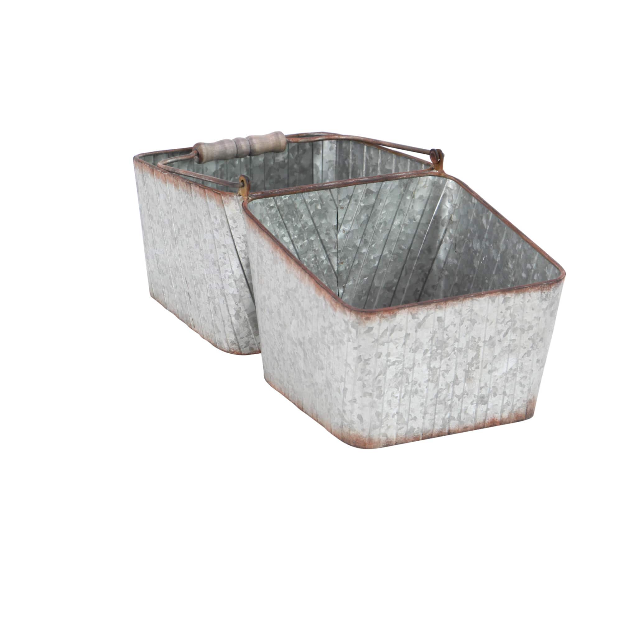 16" Silver Metal Farmhouse 2-Pot Planter
